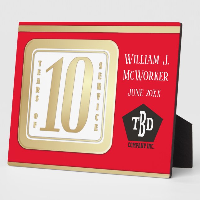 FAUX GOLD 10 year employee service award Plaque (Side)