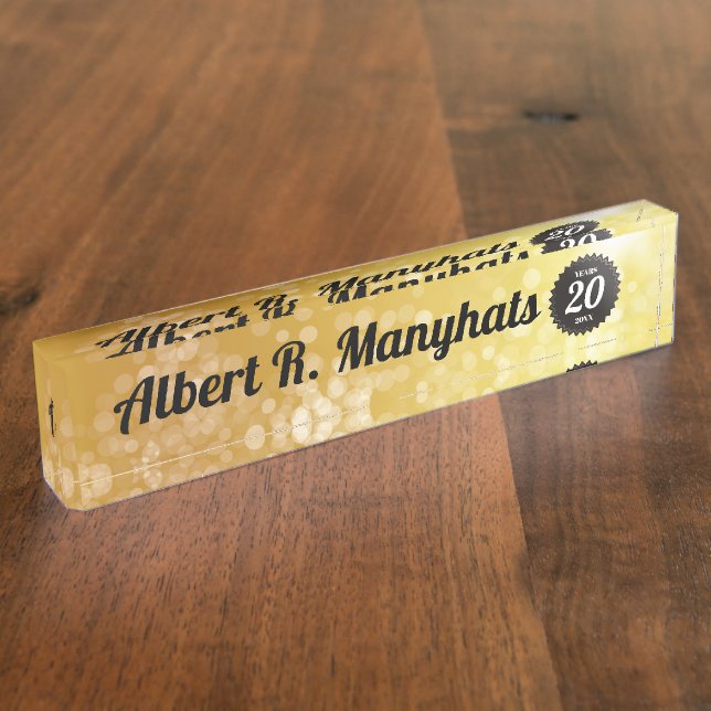 Faux gold 20 year employee anniversary award nameplate (Side)
