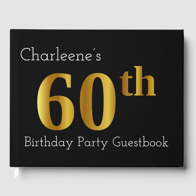 Faux Gold 60th Birthday Party Guestbook (Front)
