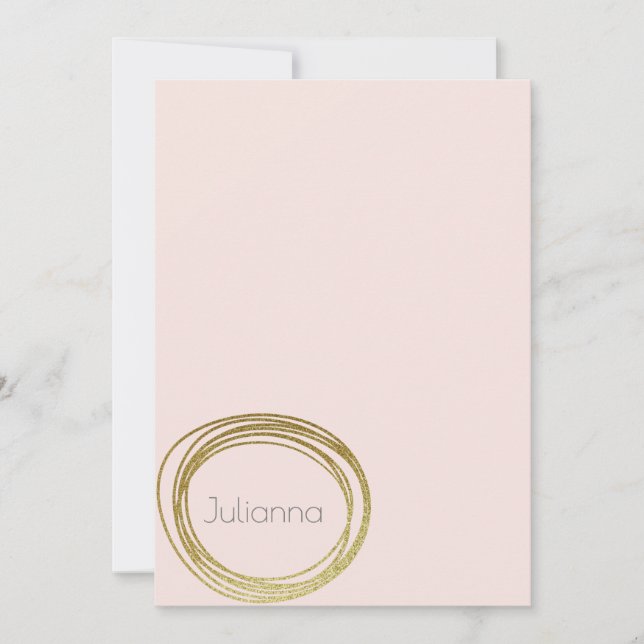 Faux Gold Abstract Circle Design Blush Pink Name Card (Front)