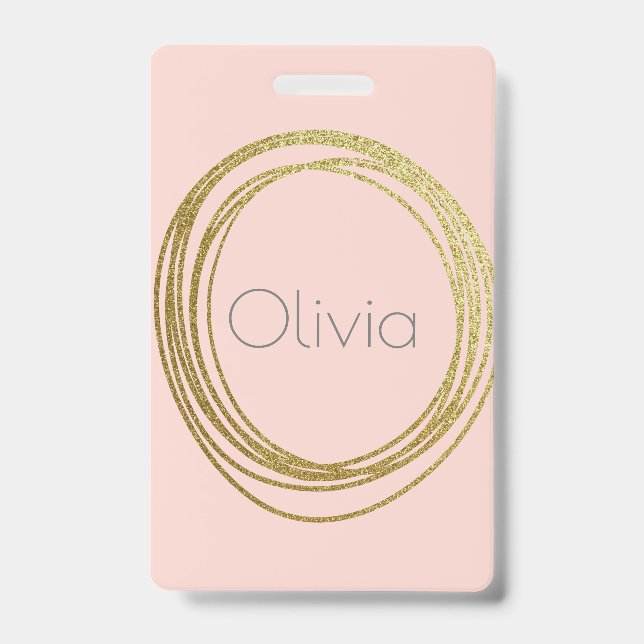 Faux Gold Abstract Circle Design with Name ID Badge (Front)