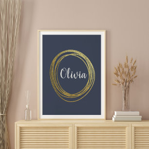 Faux Gold Abstract Circle Design with Name Poster