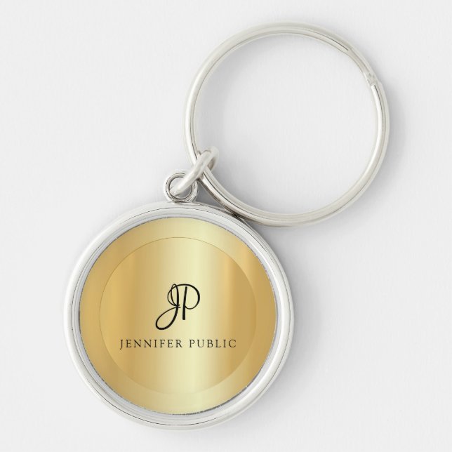 Faux Gold Add Your Name Elegant Modern Template Key Ring (Front)