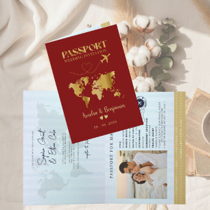 Faux Gold Airplane Passport Destination Wedding  Invitation