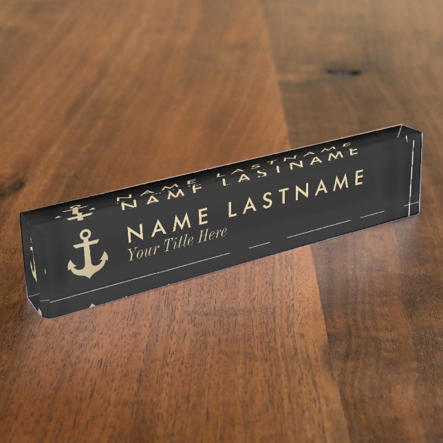 Faux Gold Anchor Black Custom Desk Nameplate (Side)