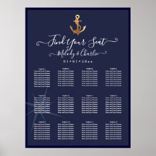 FAUX GOLD ANCHOR NAVY NAUTICAL SEATING CHART