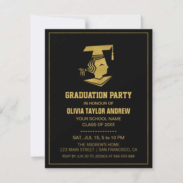 Faux Gold and Black Graduation Party Invitation (Front)