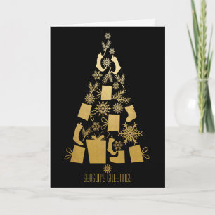 Faux Gold and Black Modern Christmas Tree Holiday Card