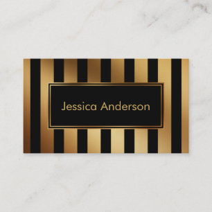 Faux Gold and Black Multi-Directional Stripes Business Card
