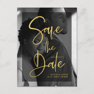Faux Gold and Black Overlay   Photo Save the Date Announcement Postcard