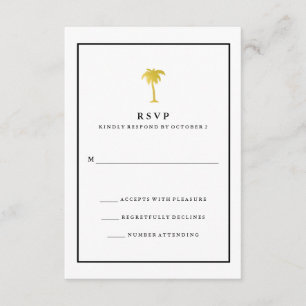 Faux Gold and Black Palm Tree Glam Wedding RSVP Card