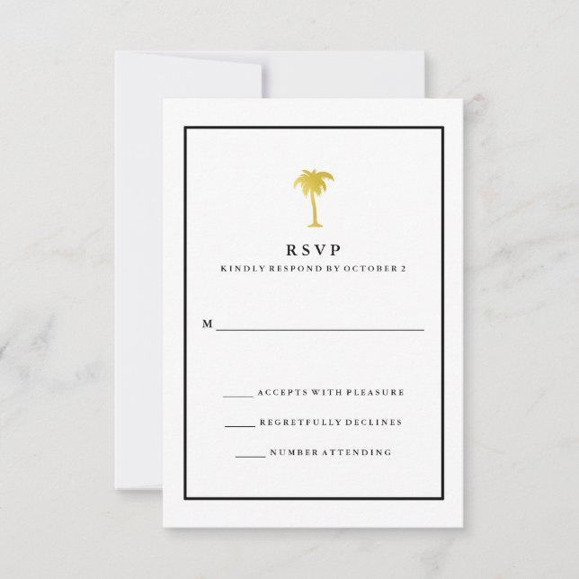 Faux Gold and Black Palm Tree | Glam Wedding RSVP Card (Front)