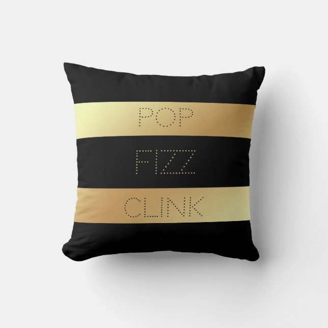 Faux Gold and Black Stripes | Pop Fizz Clink Cushion (Front)