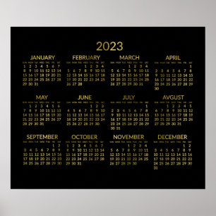 Faux Gold And Black Yearly Calendar 2023 Poster