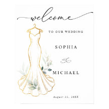 Faux Gold and Greenery Wedding Dress Welcome