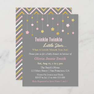 Faux Gold and Pink Twinkle Little Star Baby Shower Invitation