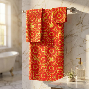 Faux Gold and Red Stylish Chic Decorative Pattern Bath Towel Set
