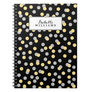 Faux Gold and Silver Confetti Pattern Spiral Notebook