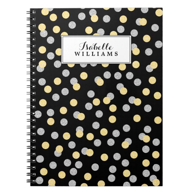 Faux Gold and Silver Confetti Pattern Spiral Notebook (Front)