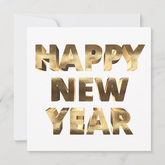 Faux Gold and White Typography Happy New Year Holiday Card (Front)