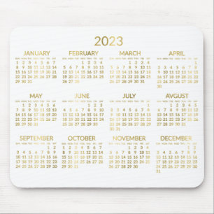 Faux Gold And White Yearly Calendar 2023 Mouse Pad