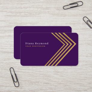 Faux Gold Angle Stripes Modern Purple Business Card