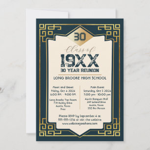  Faux Gold Art Deco 30 Year High School Reunion Invitation