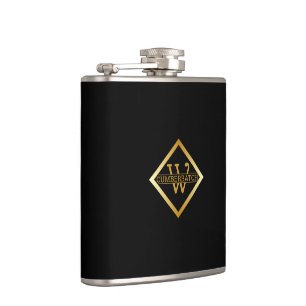 Faux Gold Axis Monogram – Black & Gold Hip Flask