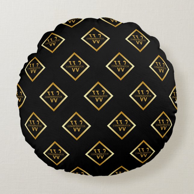 Faux Gold Axis Monogram – Black & Gold Round Cushion (Front)