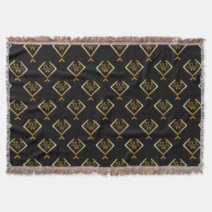 Faux Gold Axis Monogram – Black & Gold Throw Blanket