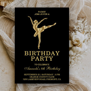 Faux Gold Ballet Girl Ballerina Birthday Party Invitation