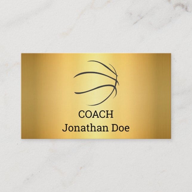 Faux Gold Basketball Coach Business Card (Front)