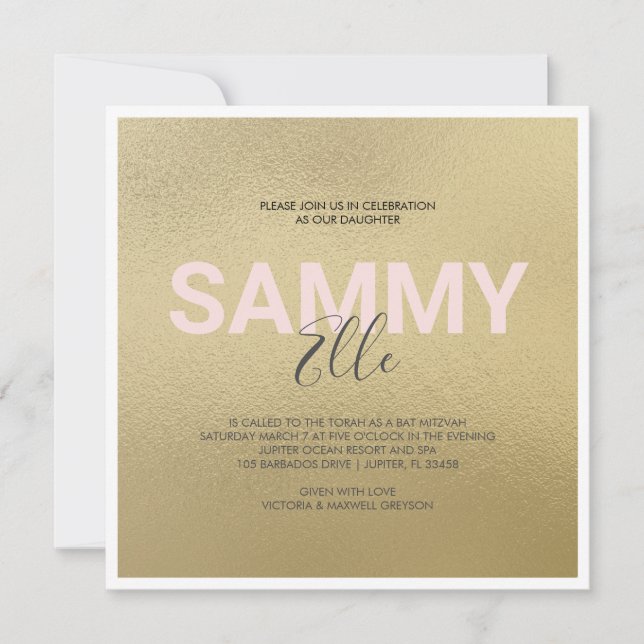 Faux Gold Bat Mitzvah Invitation (Front)