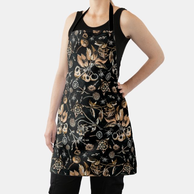 Faux Gold Beetles Flowers Leaves Cherry Fruits  Apron (Insitu)
