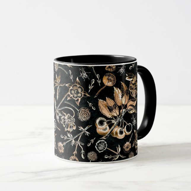 Faux Gold Beetles Flowers Leaves Cherry Fruits Mug (Front Right)