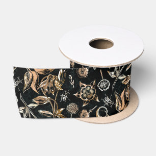 Faux Gold Beetles Flowers Leaves Cherry Fruits Satin Ribbon