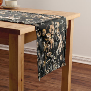 Faux Gold Birds Beetles Flowers Cherry Fruits Short Table Runner