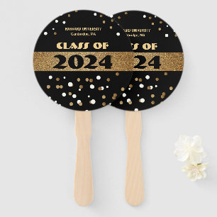 FAUX GOLD, BLACK AND WHITE GRADUATION, CLASS HAND FAN
