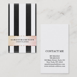 Faux Gold Black and White Stripes Vertical Business Card