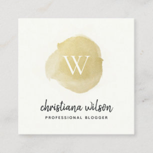 FAUX GOLD BLACK BRUSH STROKE CALLIGRAPHY MONOGRAM SQUARE BUSINESS CARD