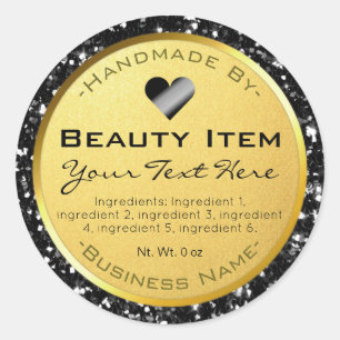 Faux Gold Black Glitter Handmade Skin Care Classic Round Sticker
