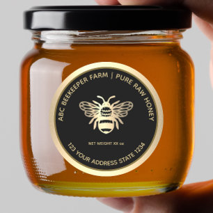 Faux gold & Black Honeybee Honey Jar Label