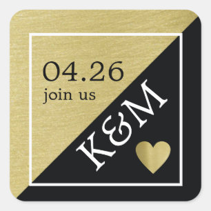 faux gold & black, join us wedding modern square sticker