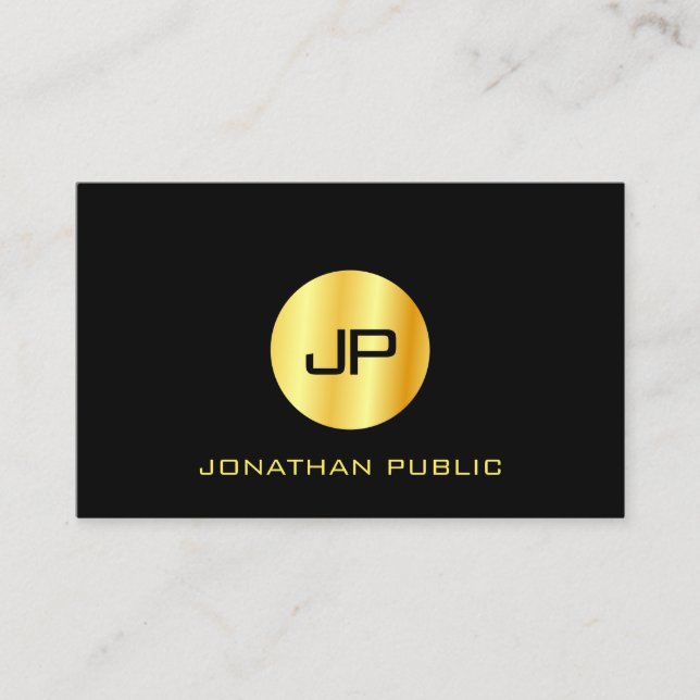 Faux Gold Black Modern Monogram Elegant Template Business Card (Front)