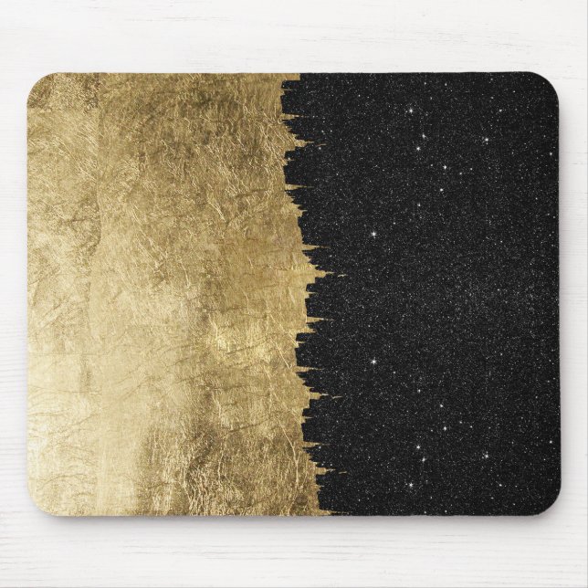Faux Gold & Black Starry Night Brushstrokes Mouse Pad (Front)