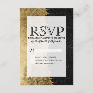 Faux Gold & Black Starry Night Brushstrokes RSVP Card