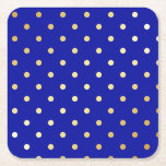 faux gold blue polka dots square paper coaster<br><div class="desc">Elegant and modern polka dots design.</div>