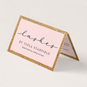 Faux Gold & Blush Pink Lashes Aftercare Business Card