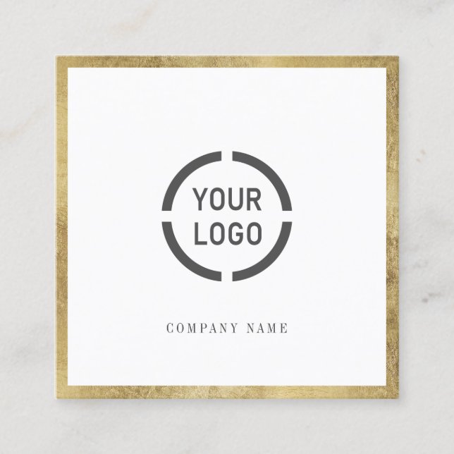 Faux gold border custom company logo professional square business card (Front)