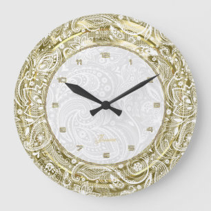 Faux Gold Border With Custom White Background Large Clock
